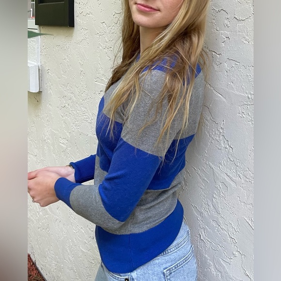 Blue and grey striped French Connection long sleeve. - Picture 3 of 5